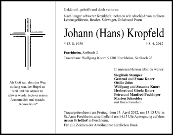 Anzeige von Johann Kropfeld von MGO