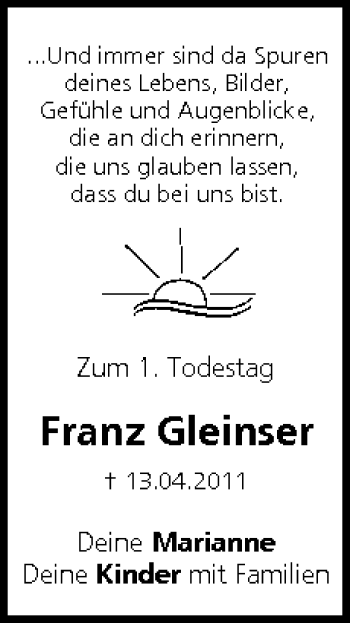 Anzeige von Franz Gleinser von MGO