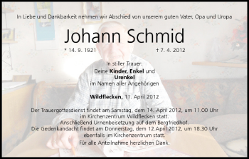 Anzeige von Johann Schmid von MGO