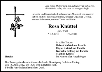 Anzeige von Rosa Knüttel von MGO