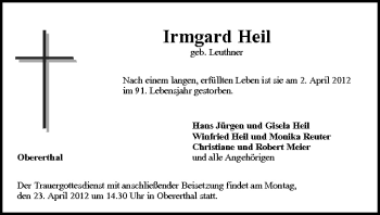 Anzeige von Irmgard Heil von MGO