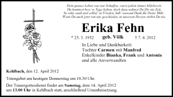 Anzeige von Erika Fehn von MGO