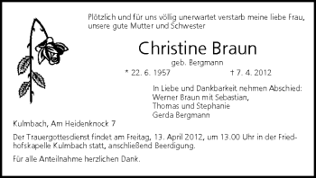 Anzeige von Christine Braun von MGO