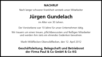 Anzeige von Jürgen Gundelach von MGO