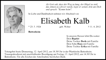 Anzeige von Elisabeth Kalb von MGO