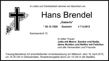 Anzeige von Hans Brendel von MGO