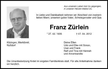 Anzeige von Franz Zürlein von MGO
