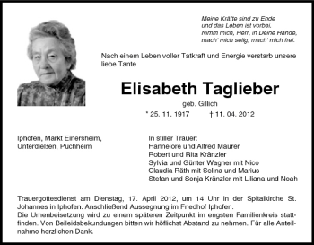 Anzeige von Elisabeth Taglieber von MGO