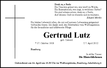Anzeige von Gertrud Lutz von MGO