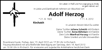 Anzeige von Adolf Herzog von MGO