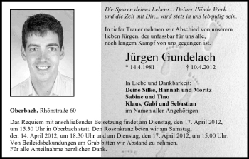 Anzeige von Jürgen Gundelach von MGO