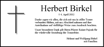 Anzeige von Herbert Birkel von MGO