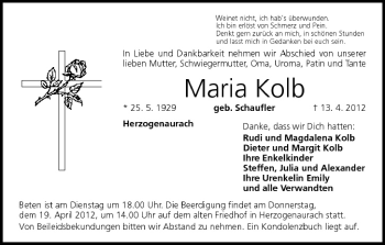 Anzeige von Maria Kolb von MGO