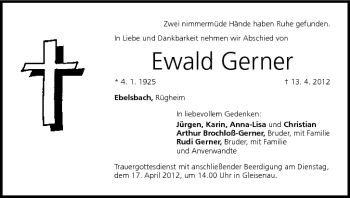 Anzeige von Ewald Gerner von MGO