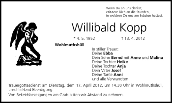 Anzeige von Willibald Kopp von MGO