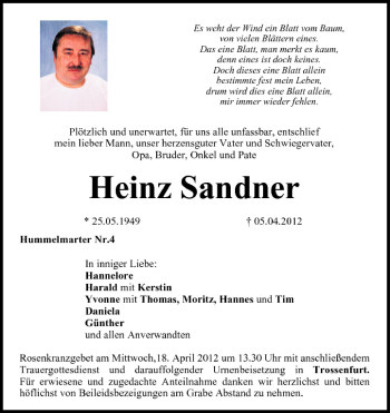 Anzeige von Heinz Sandner von MGO