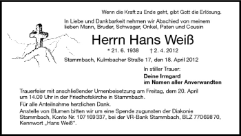 Anzeige von Hans Weiß von MGO