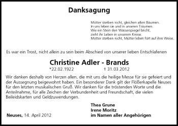Anzeige von Christine Adler-Brands von MGO
