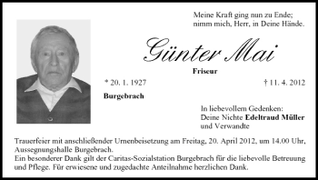 Anzeige von Günter Mai von MGO