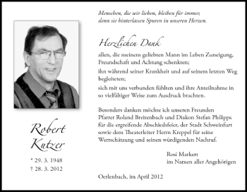 Anzeige von Robert Kutzer von MGO