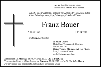 Anzeige von Franz Bauer von MGO