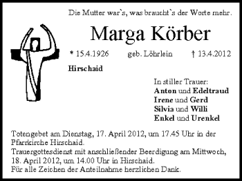 Anzeige von Marga Körber von MGO