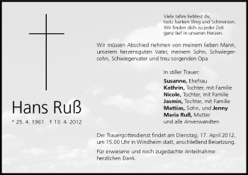 Anzeige von Hans Ruß von MGO