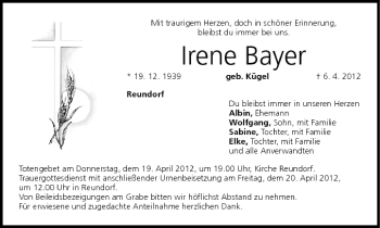 Anzeige von Irene Bayer von MGO