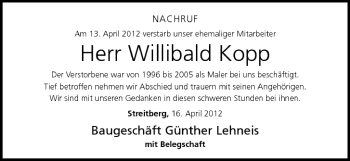Anzeige von Willibald Kopp von MGO