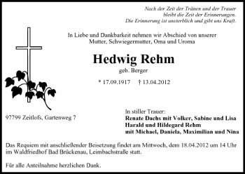 Anzeige von Hedwig Rehm von MGO