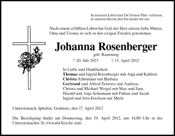 Anzeige von Johanna Rosenberger von MGO