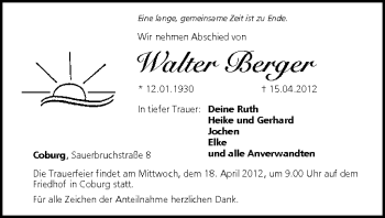 Anzeige von Walter Berger von MGO