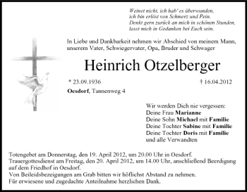 Anzeige von Heinrich Otzelberger von MGO