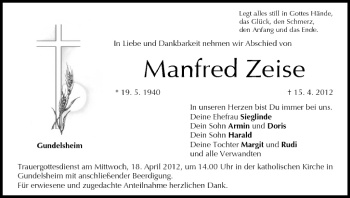 Anzeige von Manfred Zeise von MGO