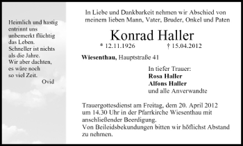 Anzeige von Konrad Haller von MGO