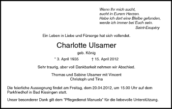 Anzeige von Charlotte Ulsamer von MGO