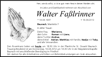 Anzeige von Walter Faßlrinner von MGO