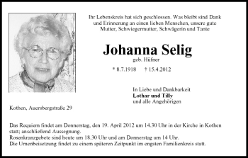Anzeige von Johanna Selig von MGO