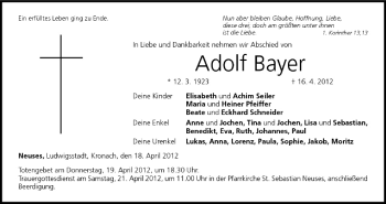 Anzeige von Adolf Bayer von MGO