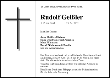 Anzeige von Rudolf Geißler von MGO