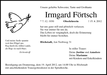 Anzeige von Irmgard Förtsch von MGO