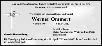Anzeige von Werner Ommert von MGO
