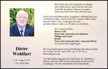 Anzeige von Dieter Wohlfahrt von MGO