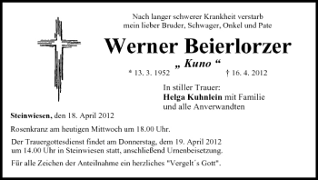 Anzeige von Werner Beierlorzer von MGO