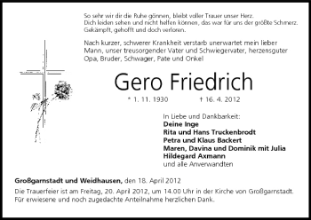 Anzeige von Gero Friedrich von MGO