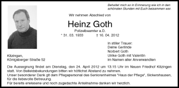 Anzeige von Heinz Goth von MGO