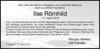 Anzeige von Ilse Römhild von MGO