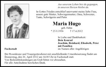 Anzeige von Maria Hugo von MGO