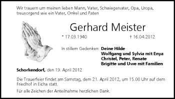 Anzeige von Gerhard Meister von MGO