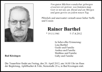 Anzeige von Rainer Barthel von MGO